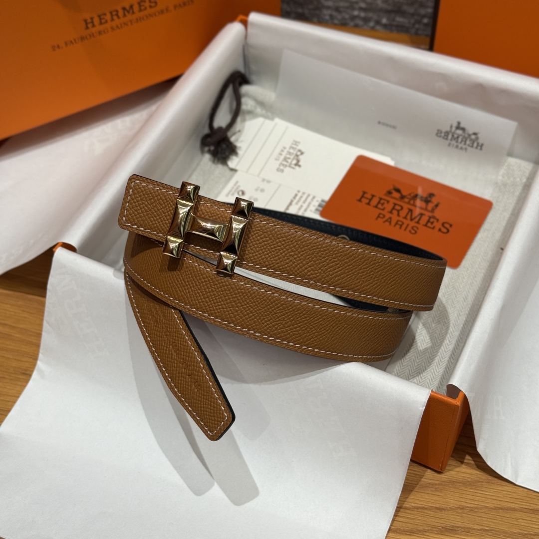 Hermès Women's Shell Element Double-Sided Leather Belt 2.4cm Width