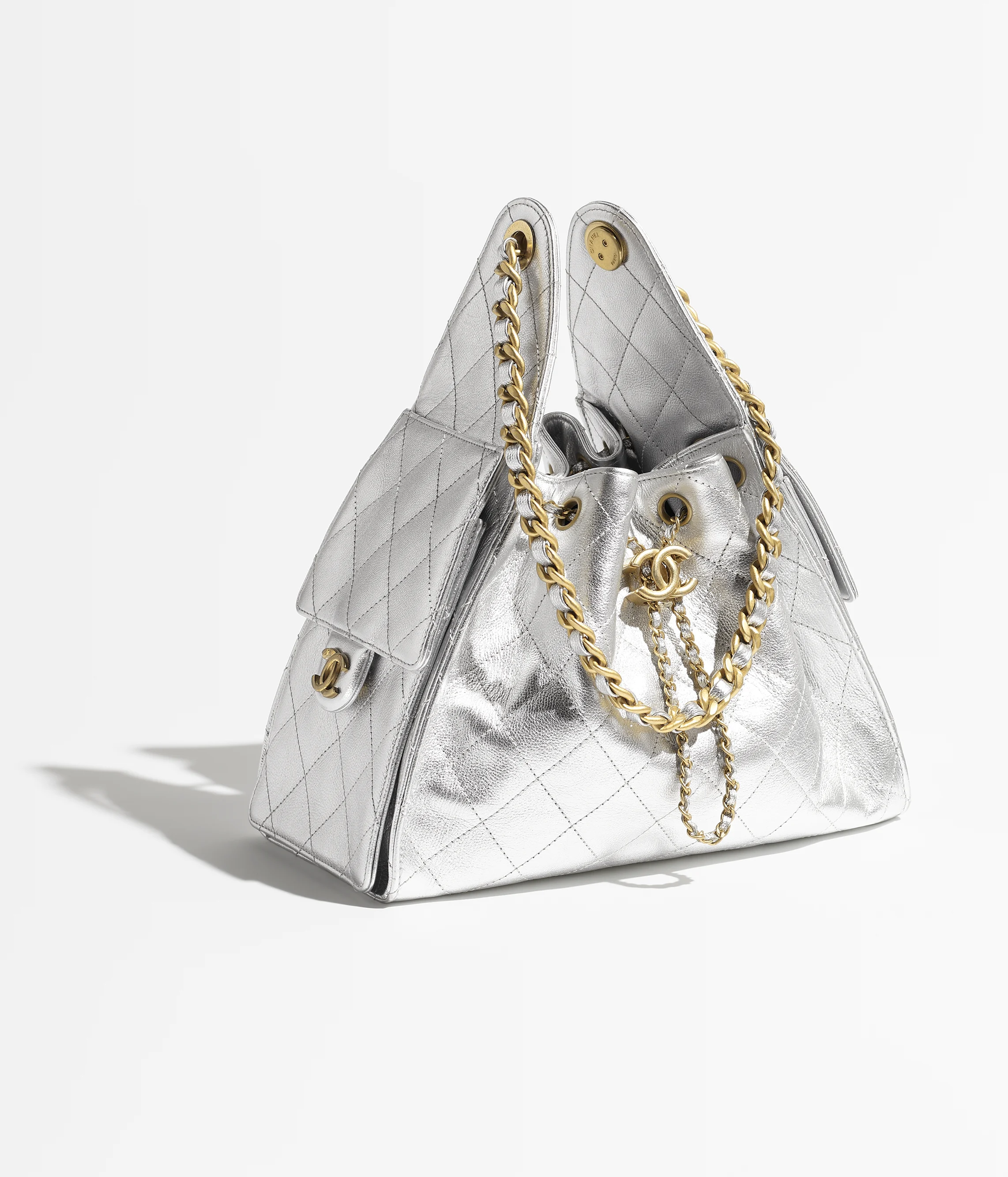 Chanel Small 25 Grained Calfskin & Gold-Tone Metal Silver AS5293-B20405-NZV67