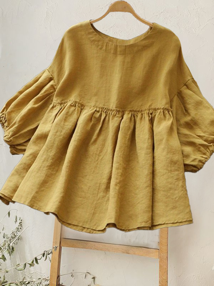 Loose Crew Neck Solid Color Mid Sleeve T-Shirt