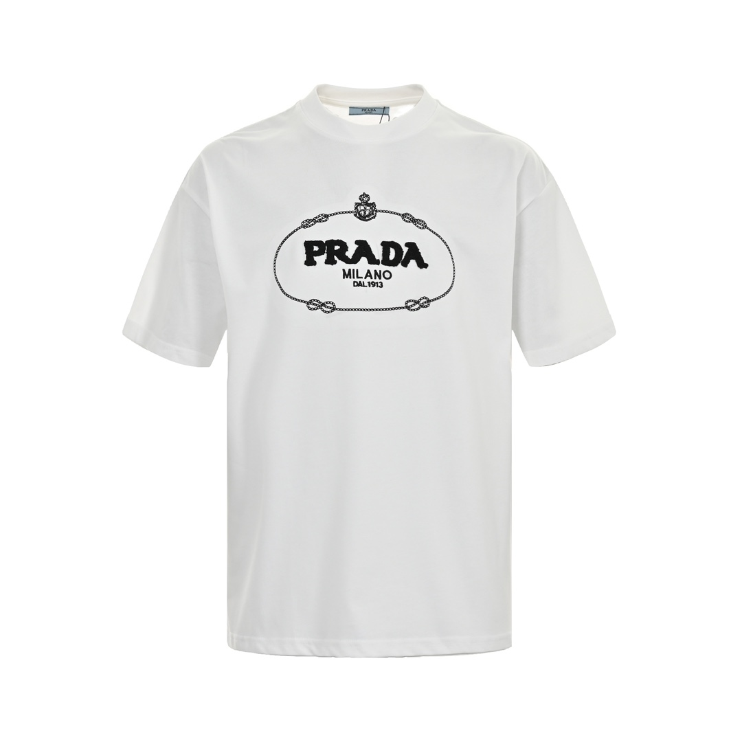 Prada 24ss toothbrush embroidered letter logo short sleeve