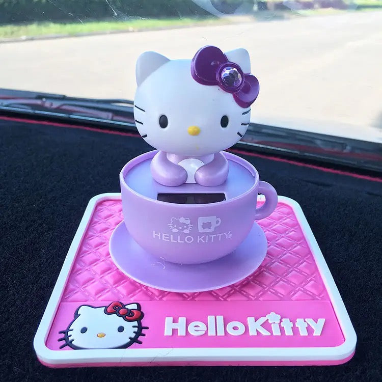 Hellokitty Solar Powered Bobble Toy Animated Solar Bobble Head Toys Desk Top Car Interior Decor Ornament(with non-slip pad)
