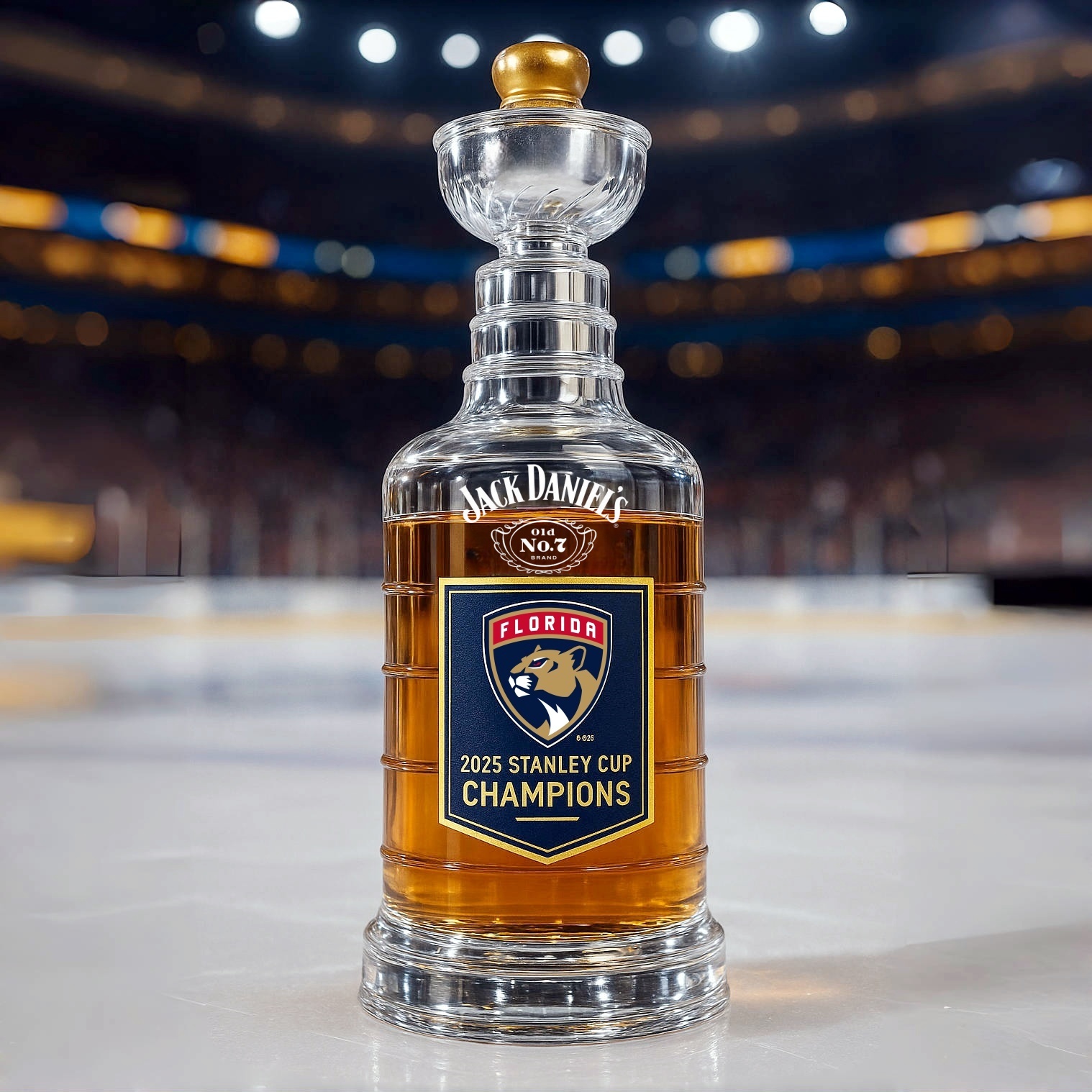 Florida Panthers 2025 Stanley Cup Champions Whiskey Bottle