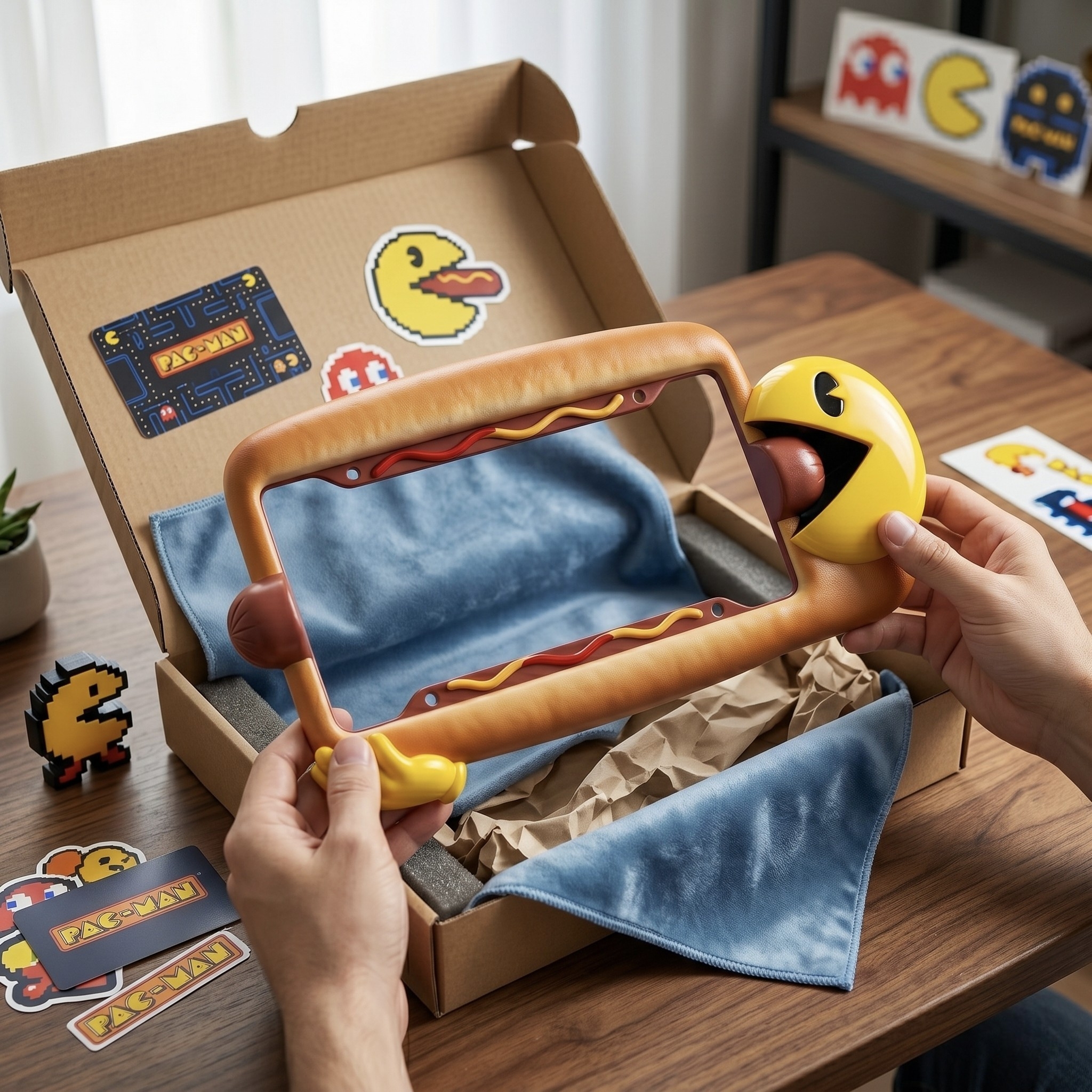 🕹️ Pac-Man Hungry Hot Dog Frame – Level Up Your Ride 🌭