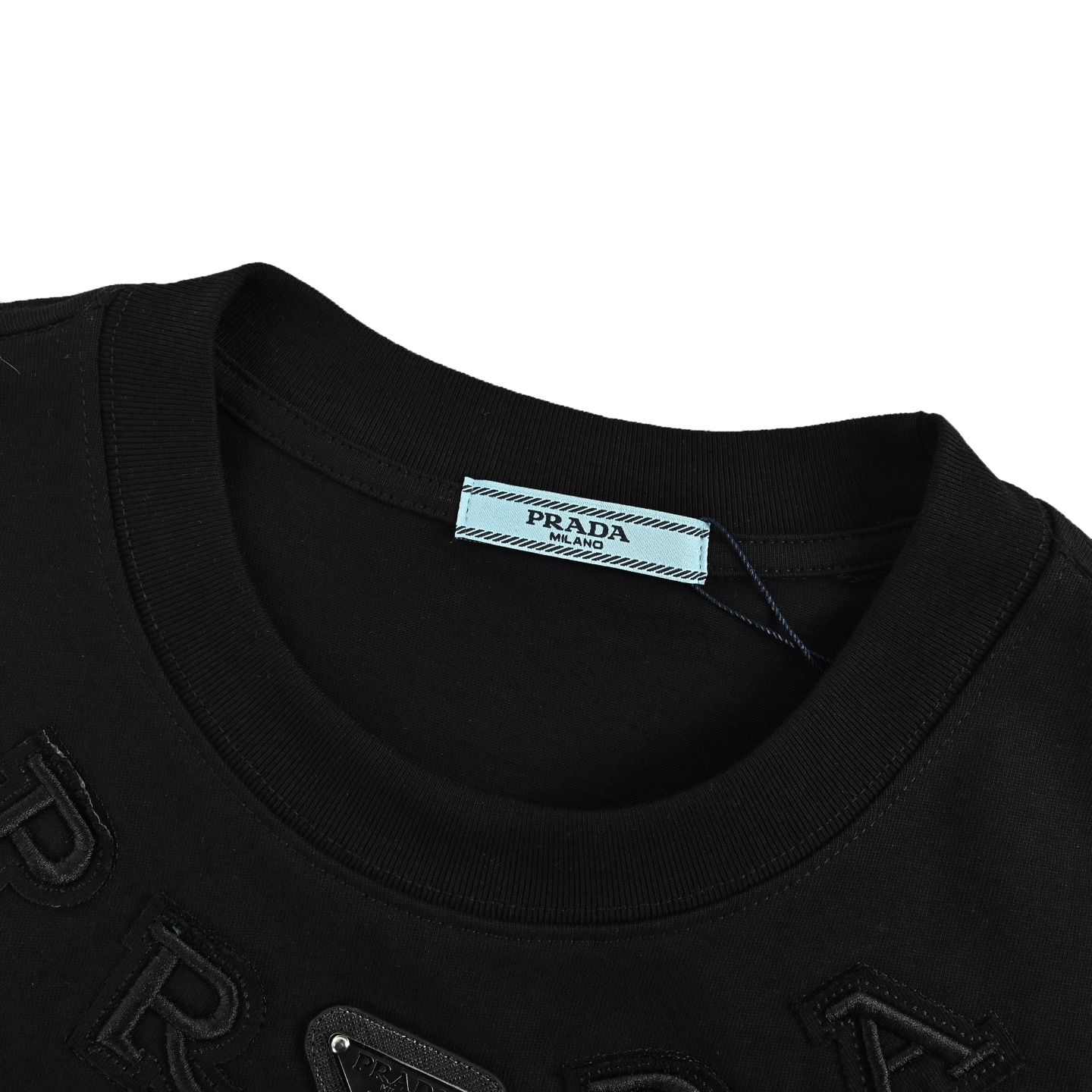 Prada 25ss collar letter embroidered triangle logo short sleeve