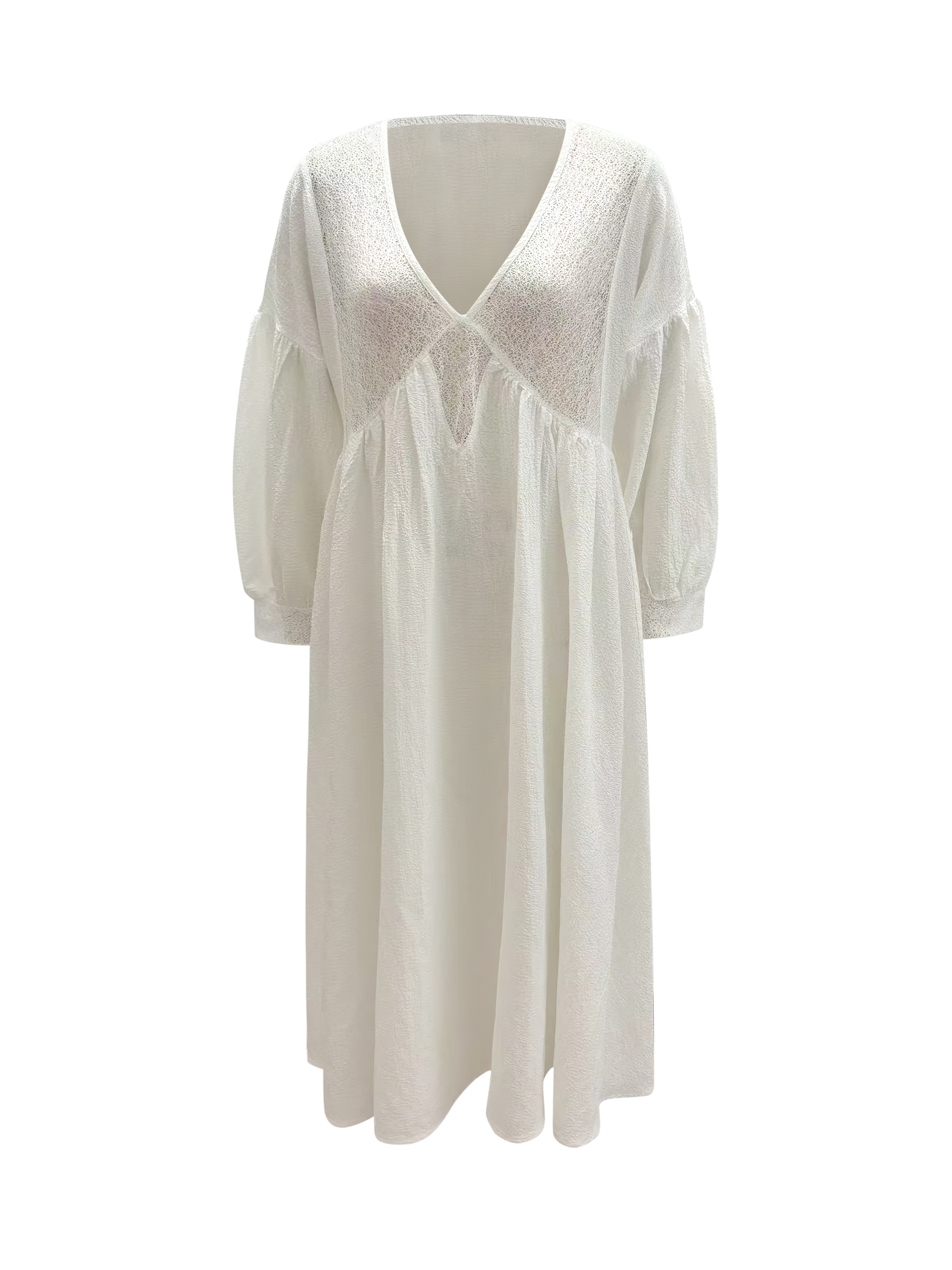 Women's Loose White Lace Patchwork Cotton Holiday Hollow Out Spring Dress