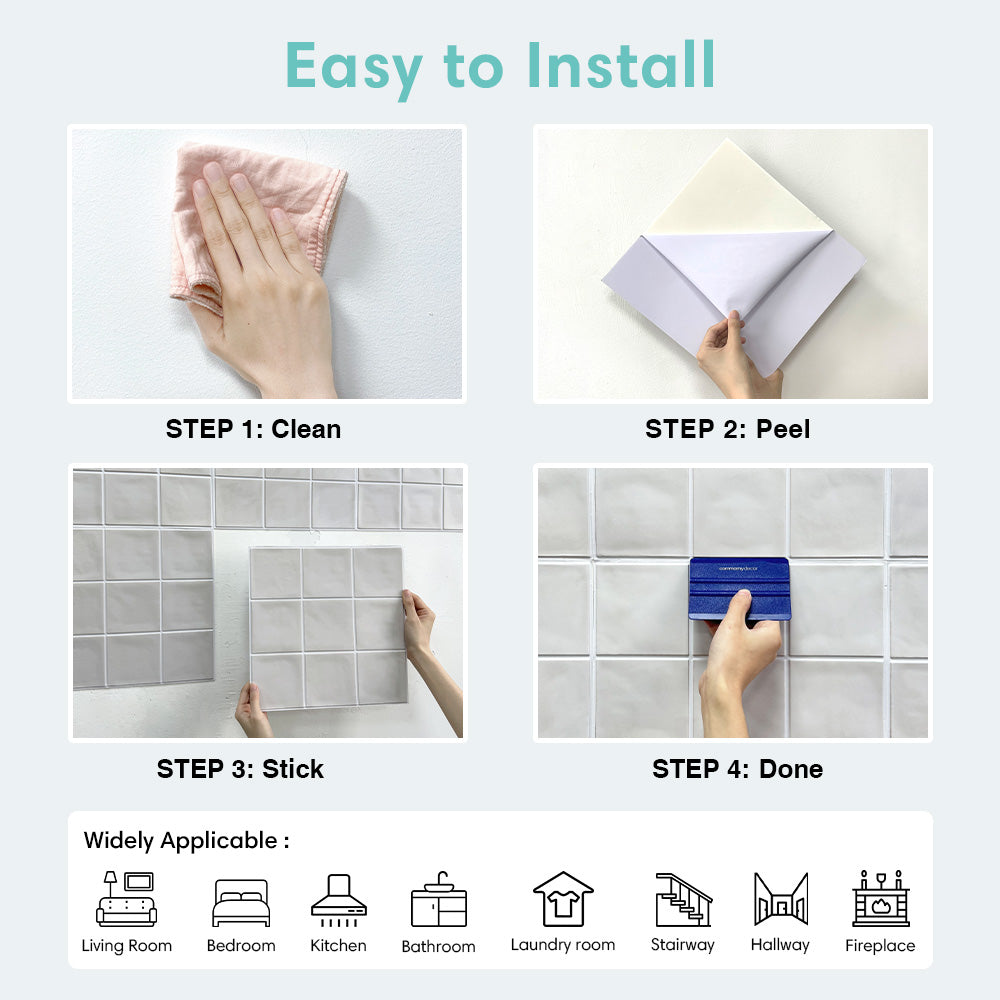 3D Mist Gray Ceramic Square Peel and Stick Wall Tile