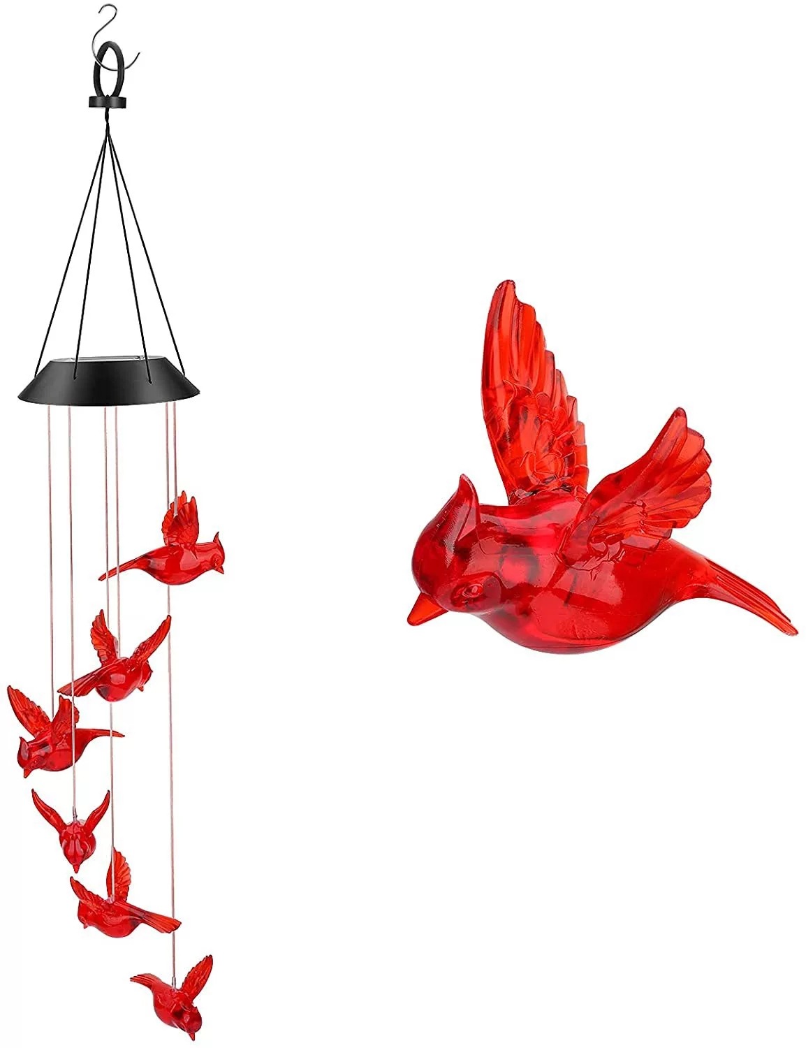 Solar Flame Bird Cardinal Wind Chime Light