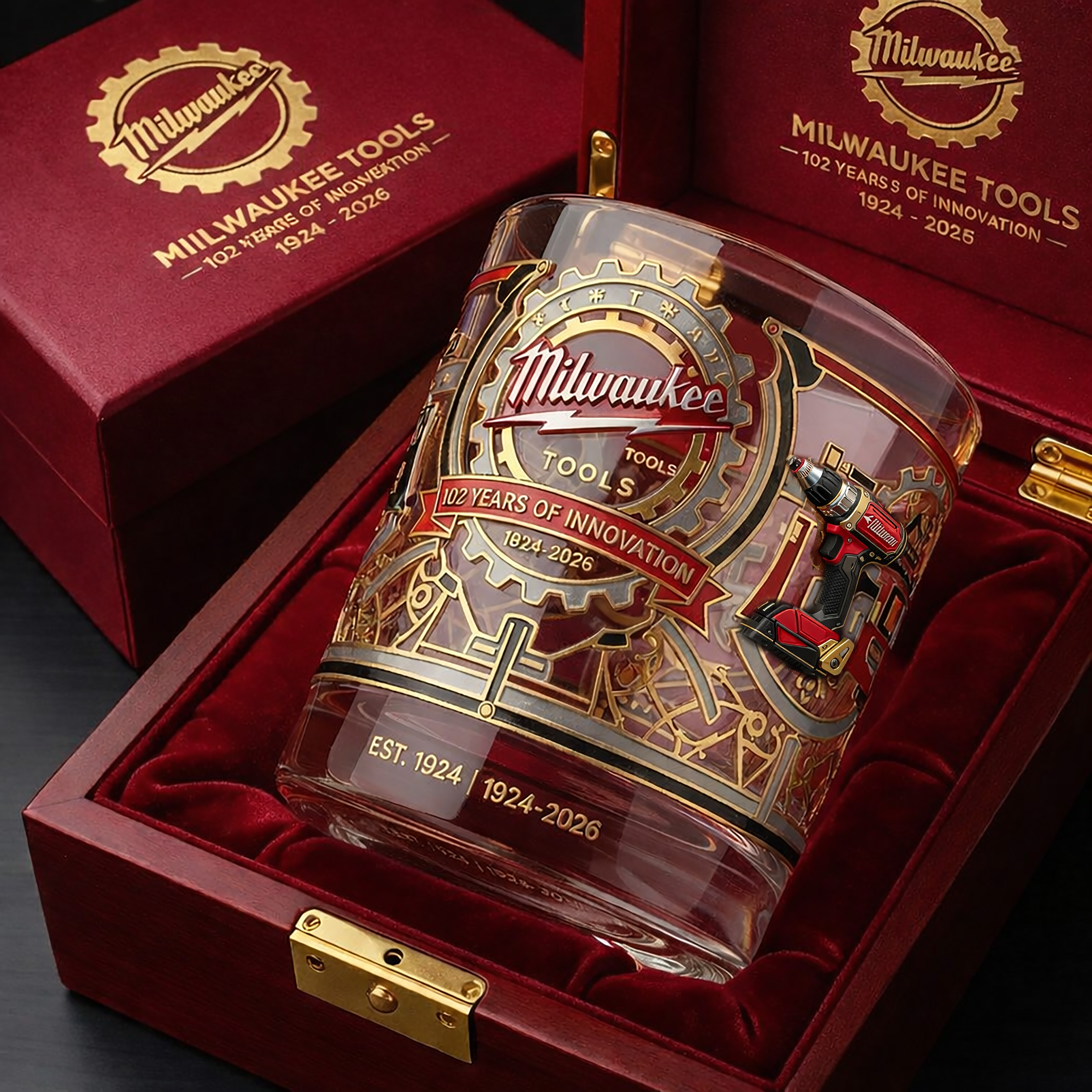 Milwaukee Tools 102 Years of Innovation Whiskey Glass