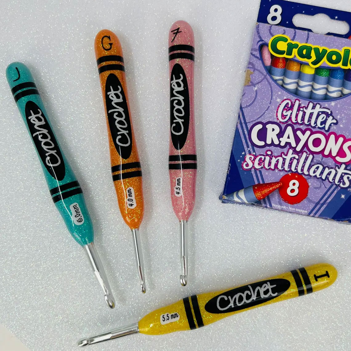 Glitter Crayon Crochet Hooks | Ergonomic Crochet Hooks