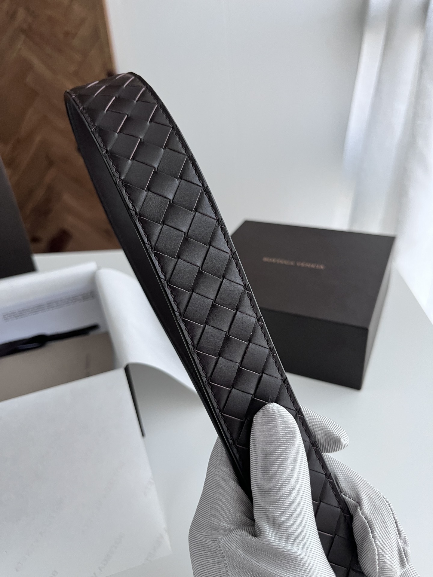 Bottega Veneta intreccio woven cowhide double-sided belt 3.5cm wide