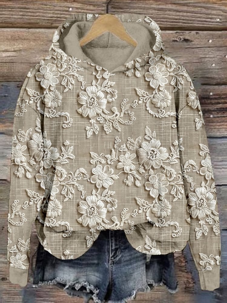 Women's Casual Floral Embroidery Print Hooded