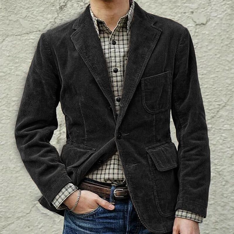 Men's Solid Long Sleeve Patch Pocket Vintage Coat