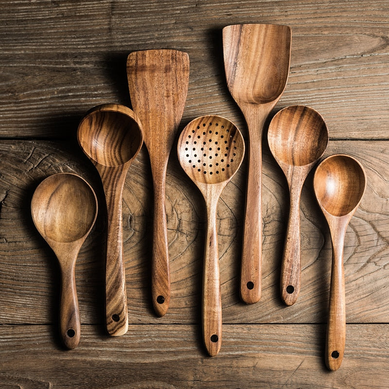 Christmas Sale🔥 Natural Teak Wood Utensil Set 60% off Flash Sale