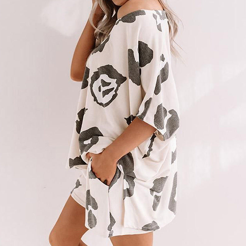 New Casual Pajamas Set Women Printed Tie Dyed Home Wear