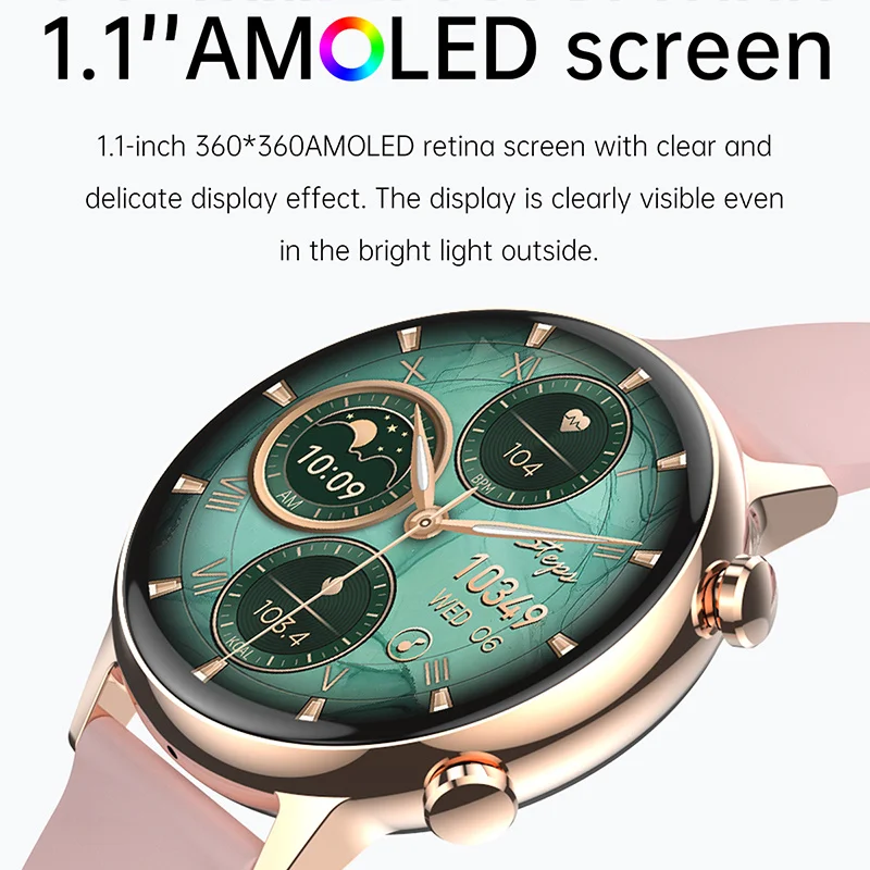 YPAY 1.016-inch AMOLED screen Women's Smartwatch HD Bluetooth Call Women's Cycle Monitoring IP68 waterproof Women's Smartwatch