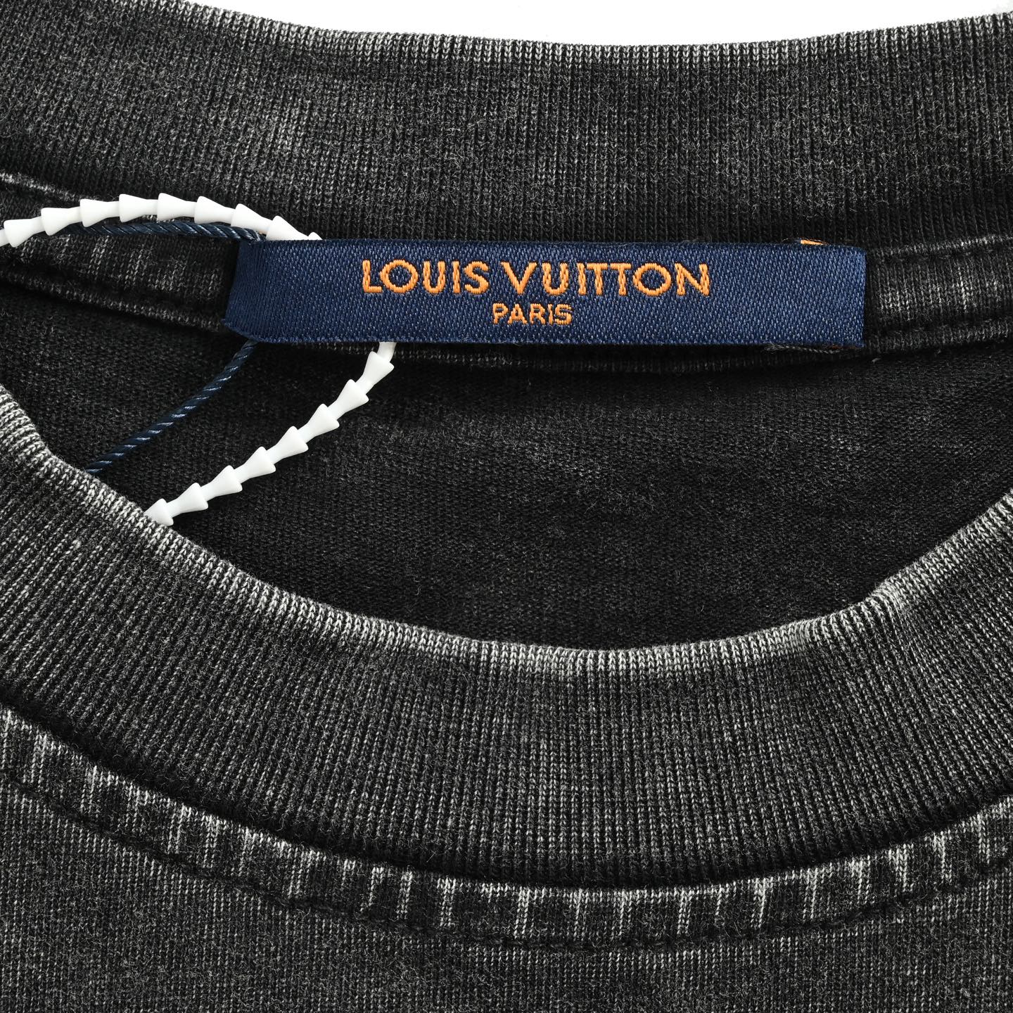 Louis Vuitton 25ss embroidered lettering washed distressed short sleeves