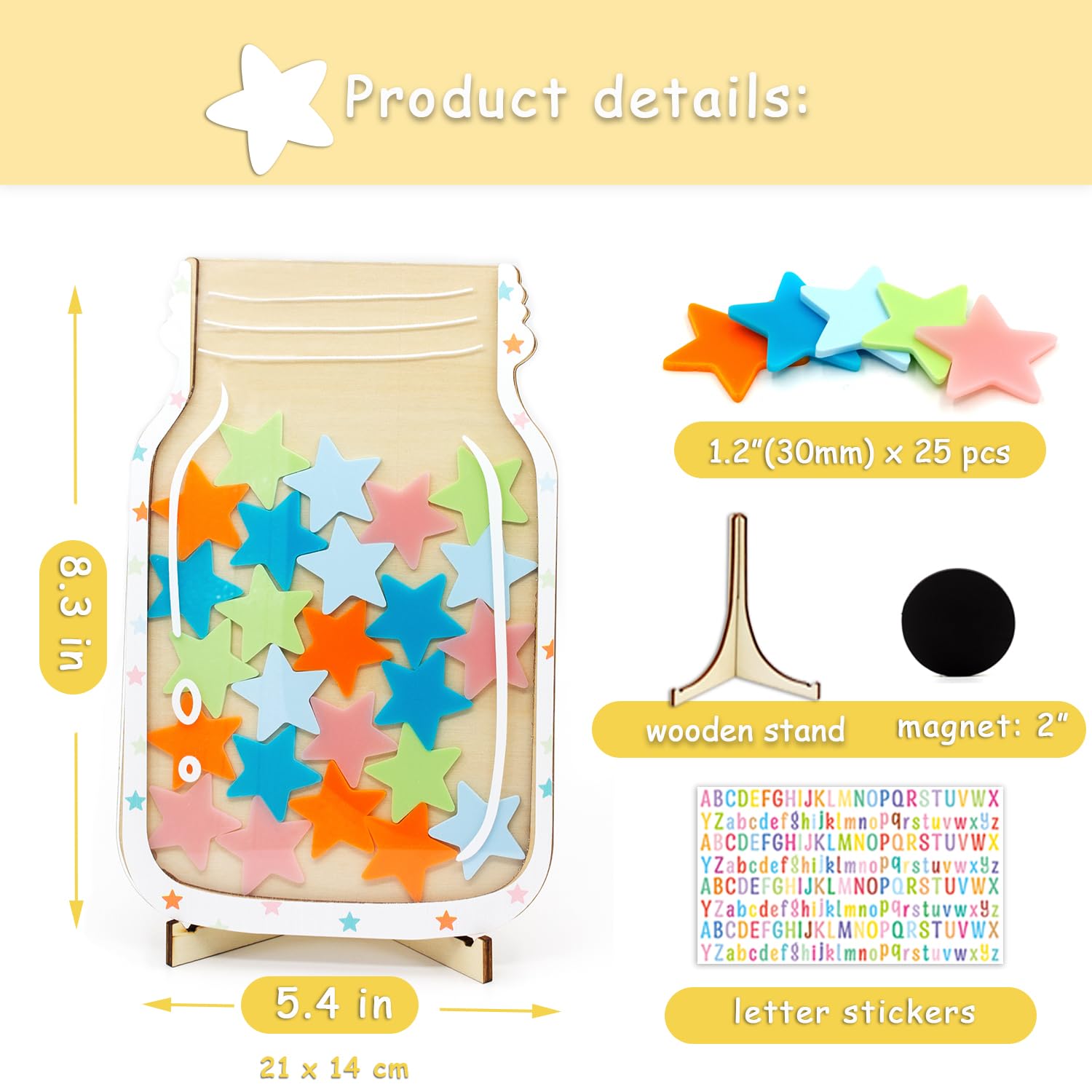 🔥SPRING SALE🔥Personalized Stars Reward Jar for Kids, DIY, with Colorful Letter Stickers
