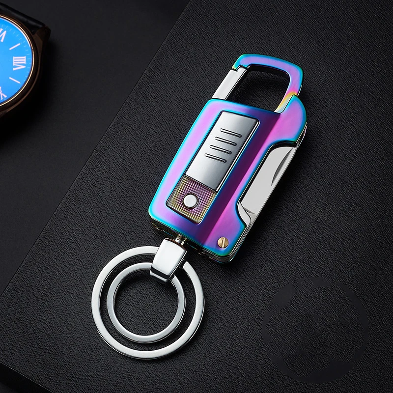 USB Rechargeable Multifunction Metal Keychain With Electronic lighter, Keychain,Opener,Paring Knife,Flashlight