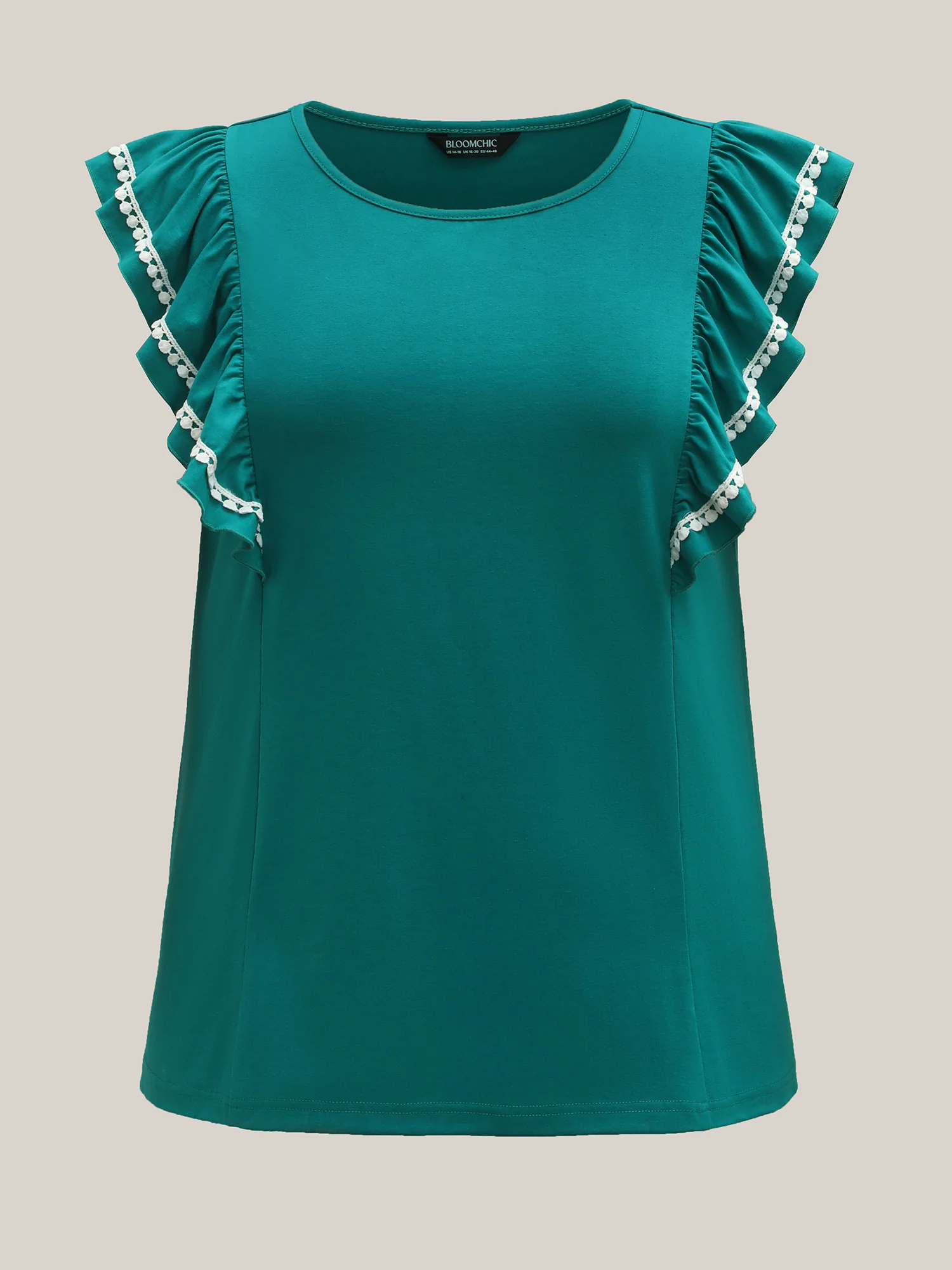 Color Contrast Lace Flutter Sleeve Sleeveless Top