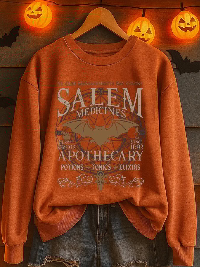🔥Buy 3 Get 10% Off🔥Women'S Casual Halloween Salem Apothecary Print Sweatshirt