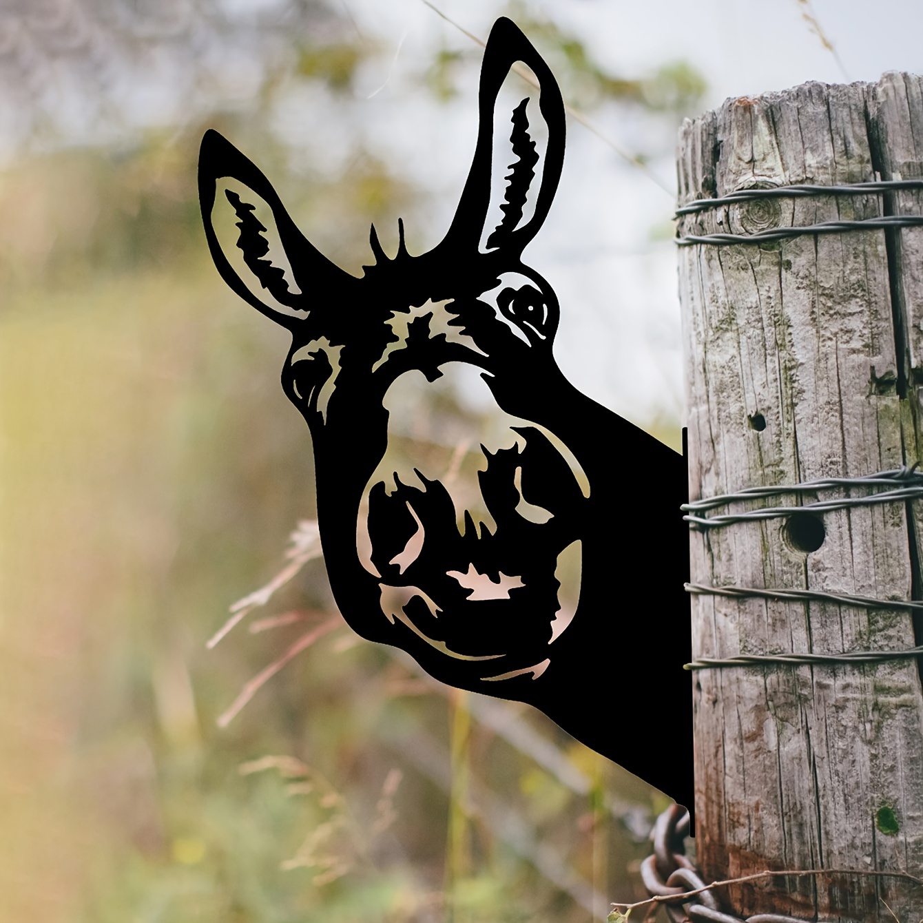 1pc Vintage Donkey Head Shape Iron Silhouette, Cute Ornament For Outdoor Garden Fence, Farm Craftwork Decor