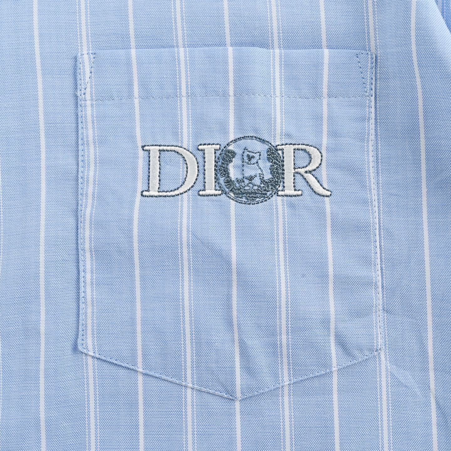 Dior 25ss blue cat embroidered striped shirt