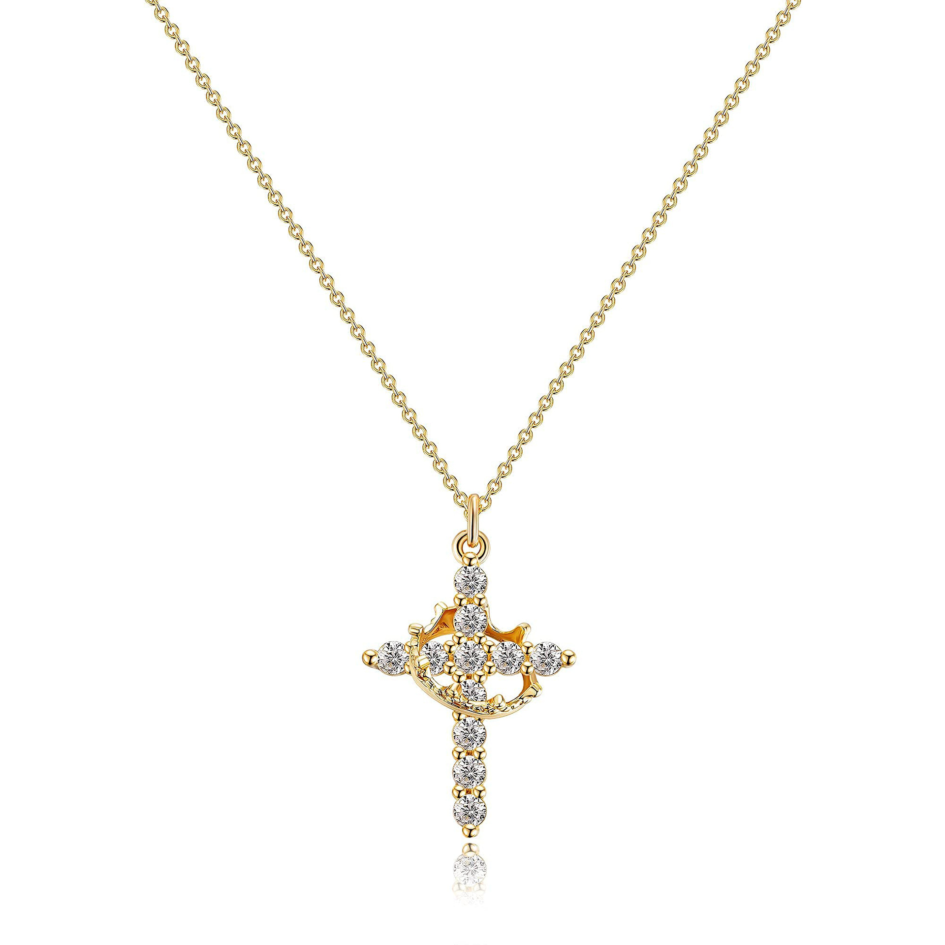 🔥ON SALE🔥14k Gold Diamond Cross Crown Pendant Necklace