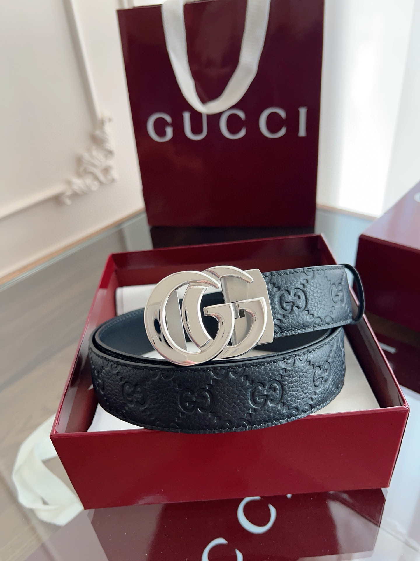 Gucci automatic smooth buckle double-sided cowhide belt width 3.5cm