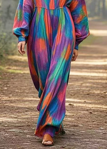 Vintage Navy Oversized Tie Dye Cotton Long Dress Spring