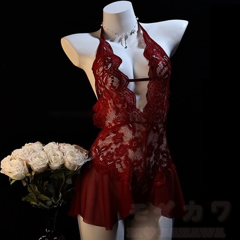 Lace See-through Lace-up Jumpsuit Lingerie