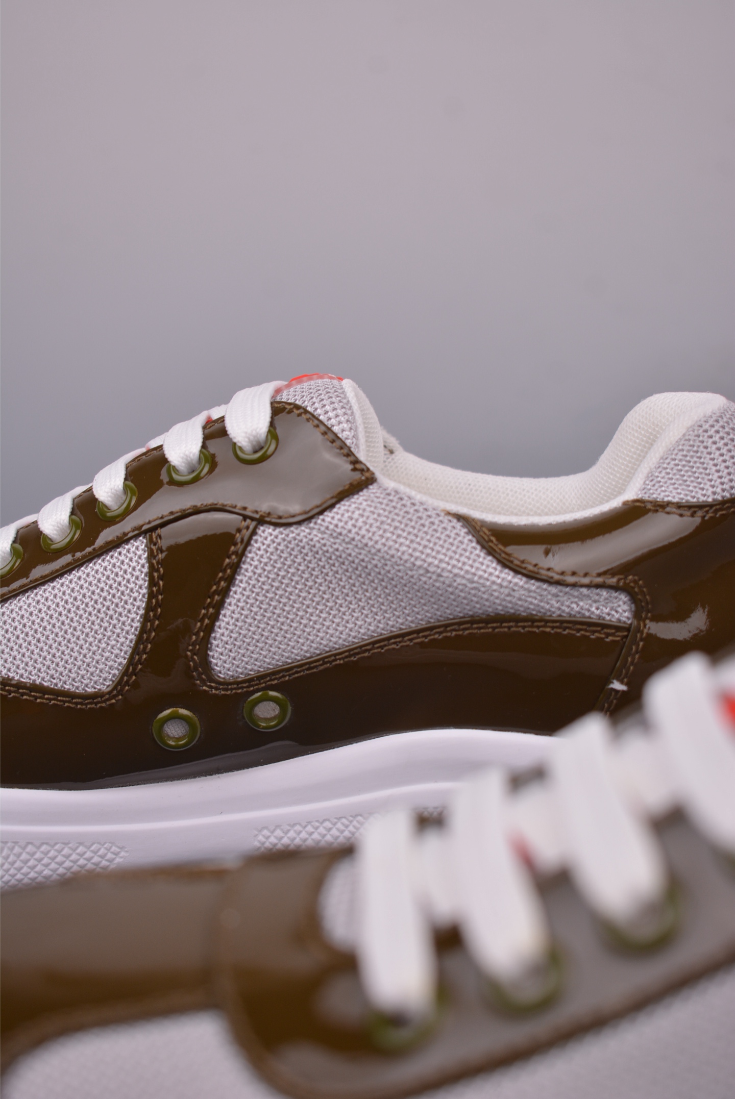 Prada America’s Cup Patent Leather Brown Gray White 4E3400_ASZ_F0F5C