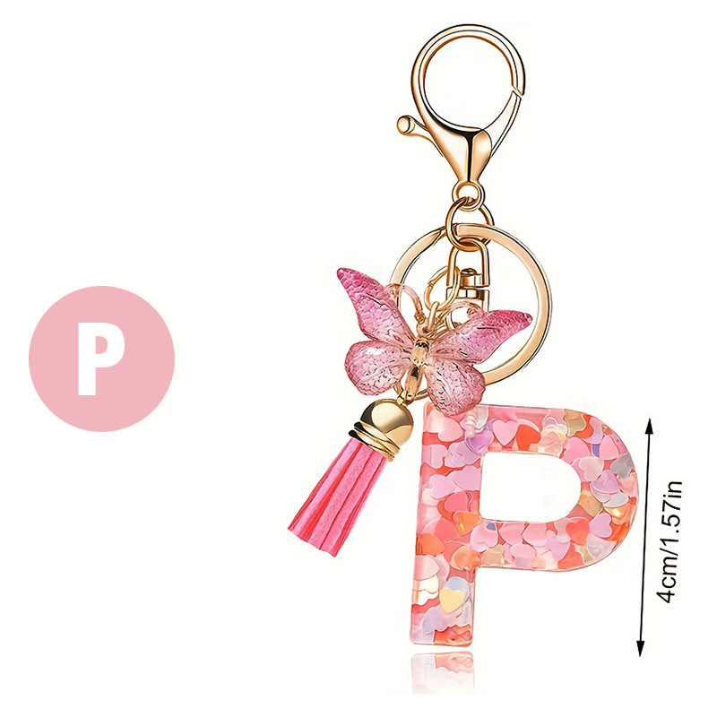 ✨✨Heart sequin butterfly letter tassel keychain(Choose your own name keychain)