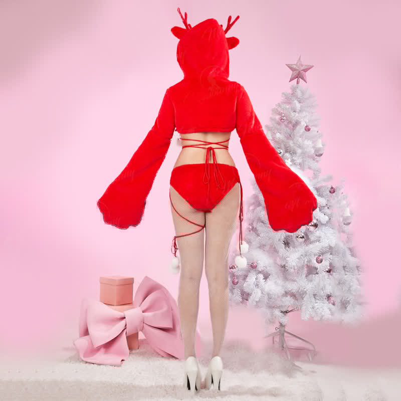 Cosplay Cartoon Deer Paw Hooded Plush Lingerie Set