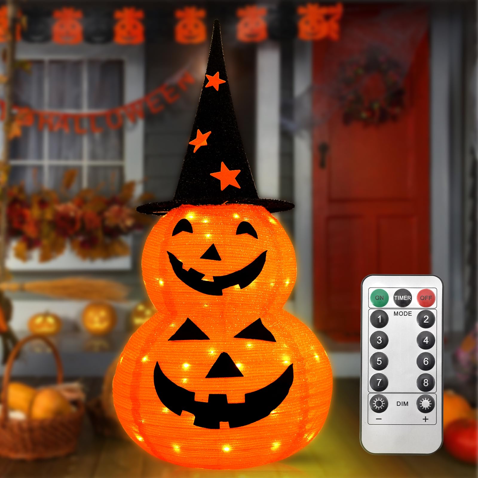 🏆Limited Sale⚡Almost Gone🎃3.3 FT Two-Layers Remote Control Pumpkin Lights