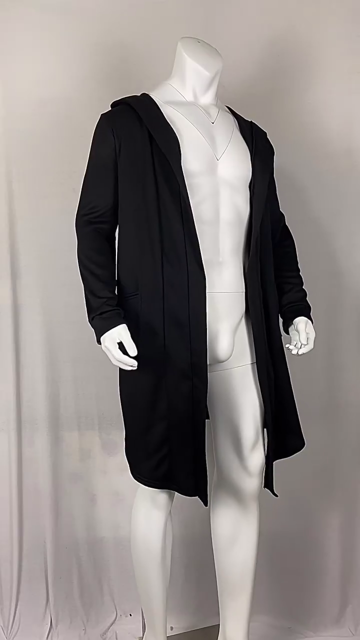 Autumn and winter pure color sweater cardigan overcoat for men hooded long style
