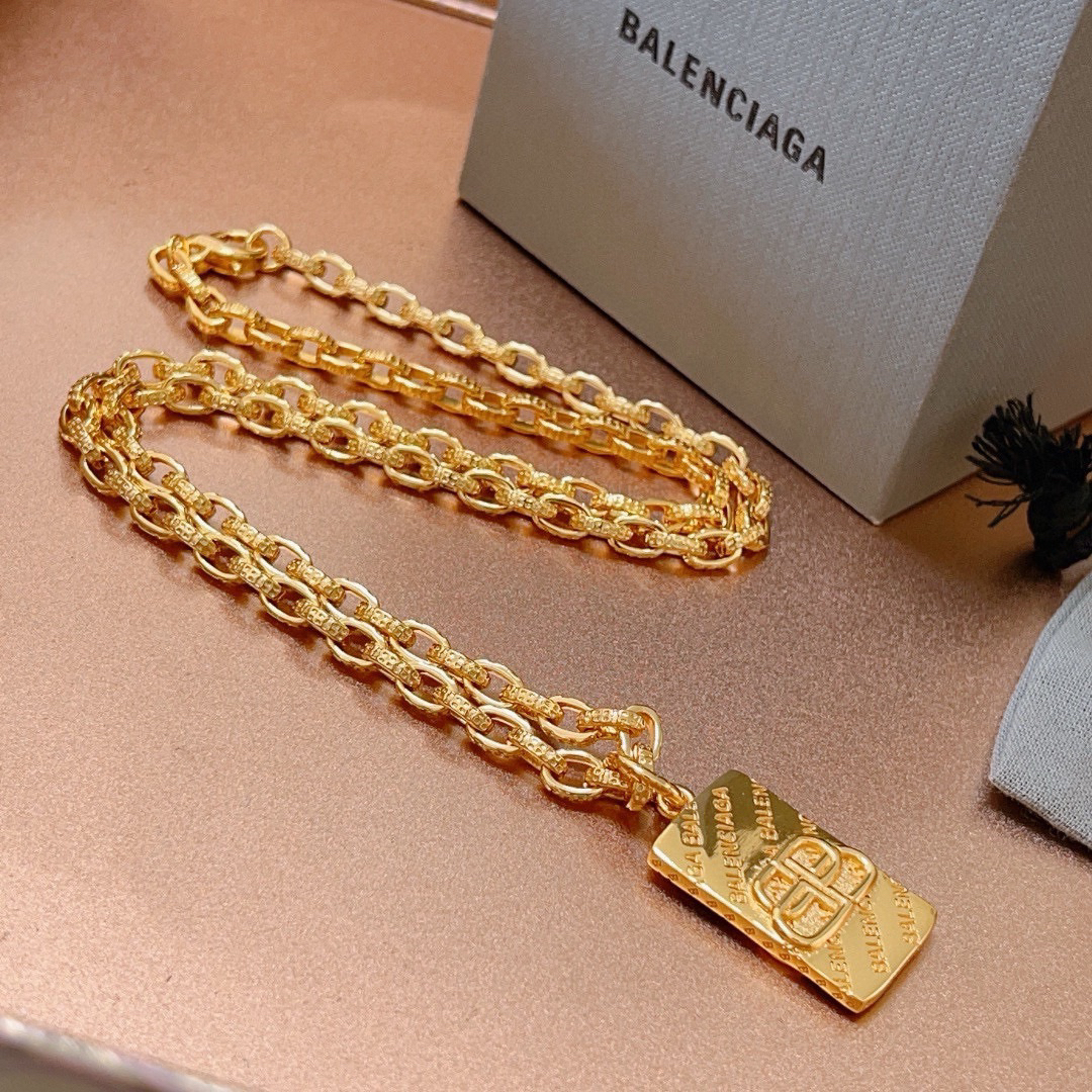 Balenciaga Gold BB Brand Chain Necklace