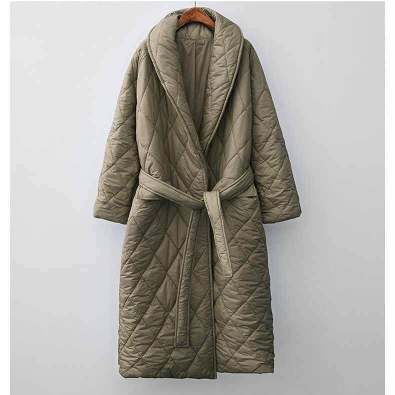 Fashionable Over-The-Knee Cotton-Padded Jacket for Women