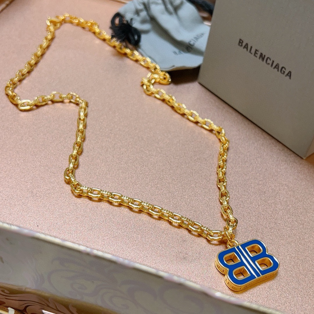 Balenciaga Blue BB Chain Necklace