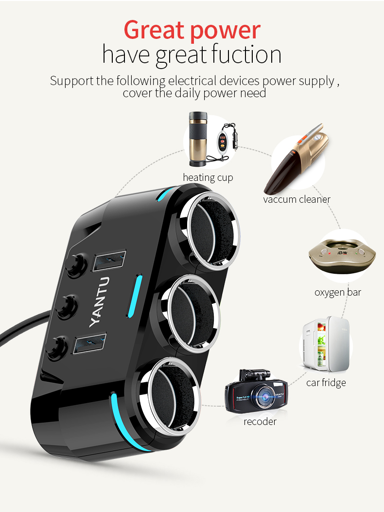 Car Charging Three Ports Cigarette Lighter