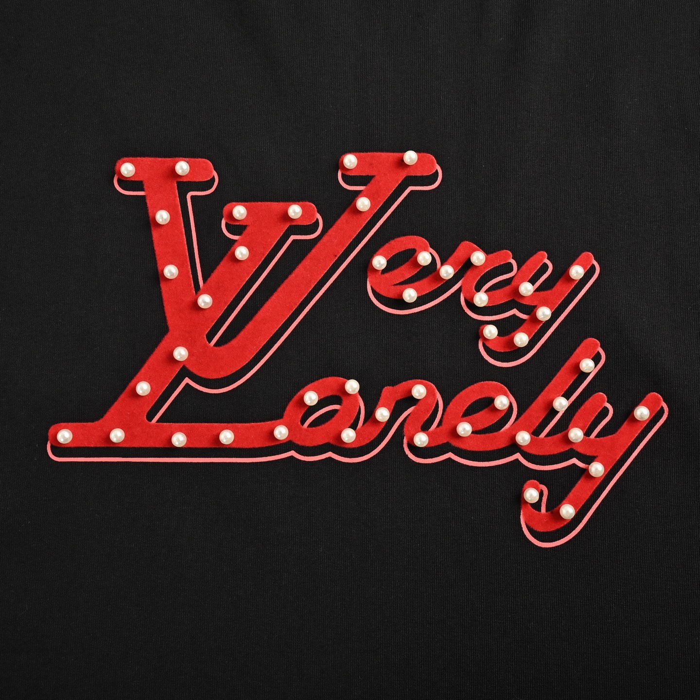 Louis Vuitton 25ss pearl flocked lettering short sleeve