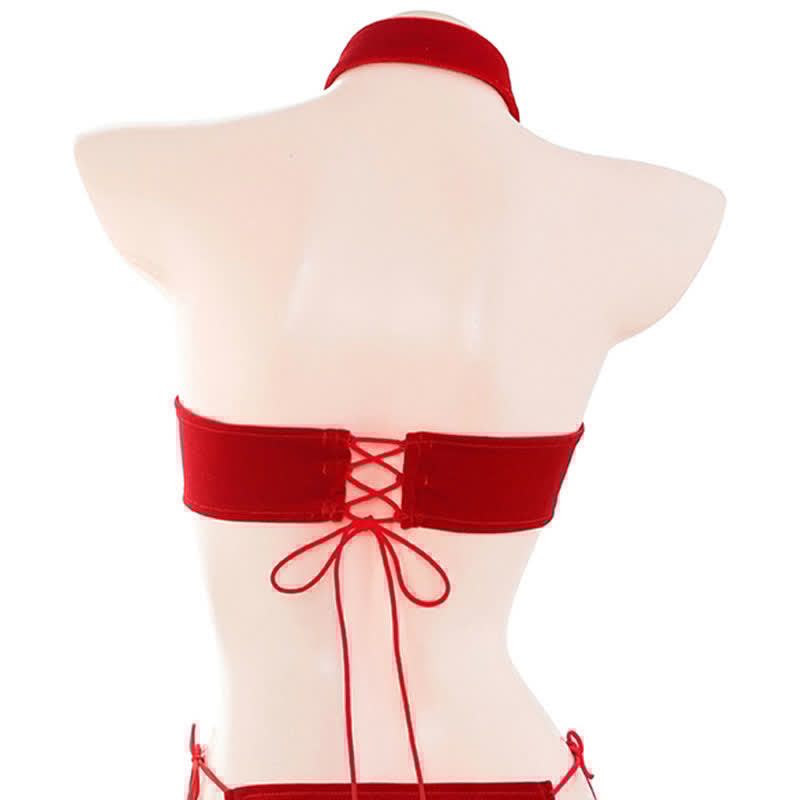 Christmas Lace Up High Split Cheongsam Lingerie Dress