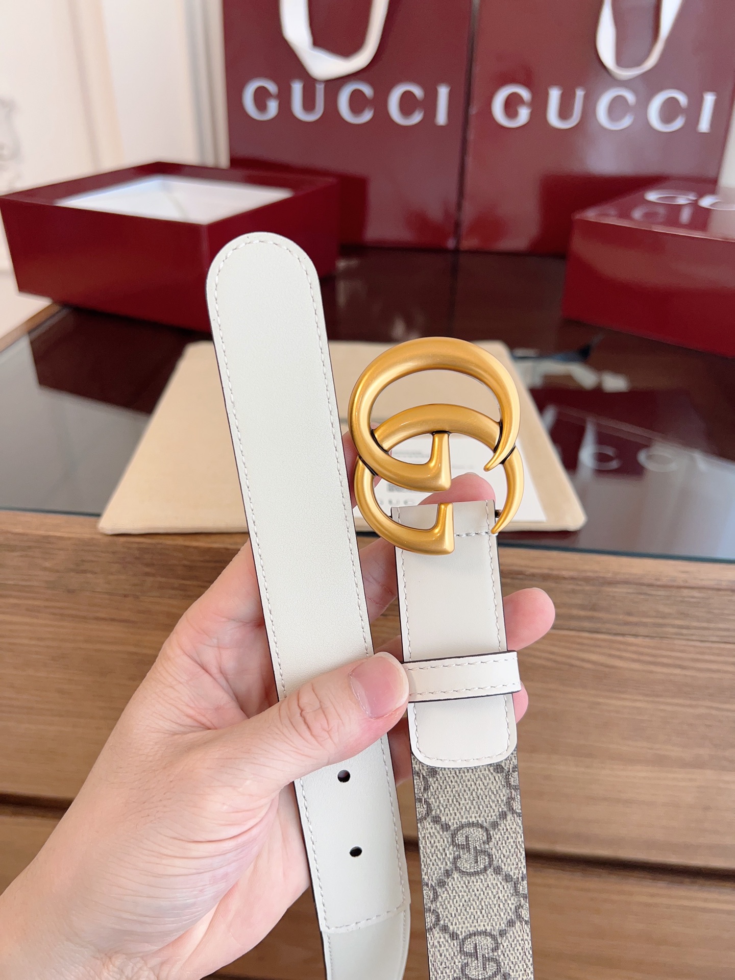 Gucci Double G steel buckle women's cowhide double-sided belt 3.0cm wide