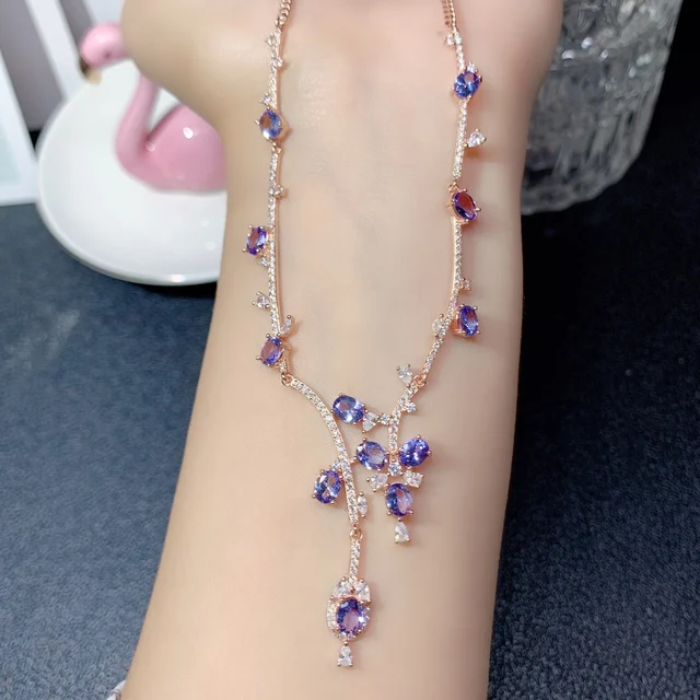 925 Silver Personality Natural Tanzanite Necklace Chain Row Jewelry Pure Beauty women's luxury jewelry certified boutique