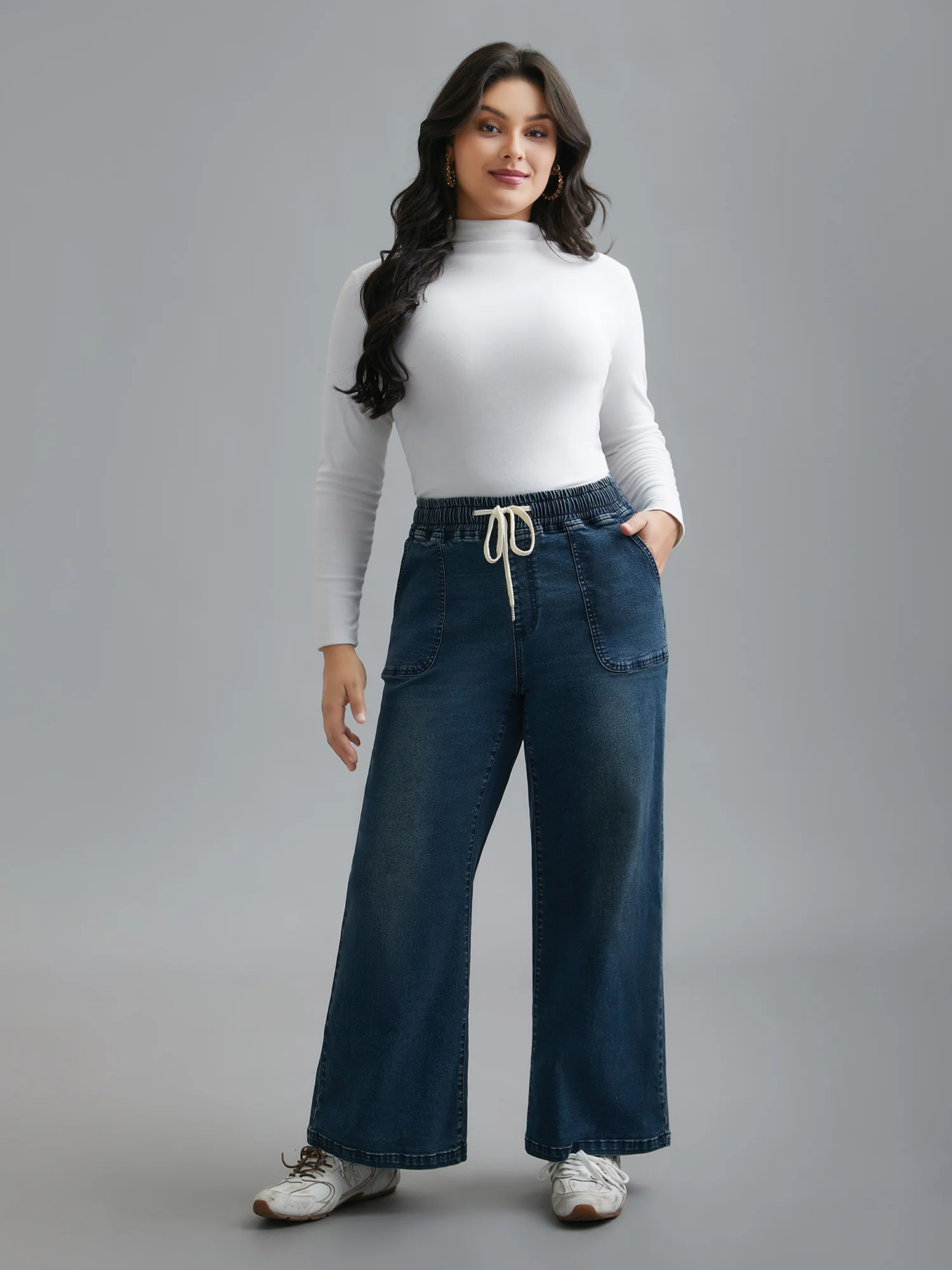Drawstring Stretchy Waist Pocket Jeans