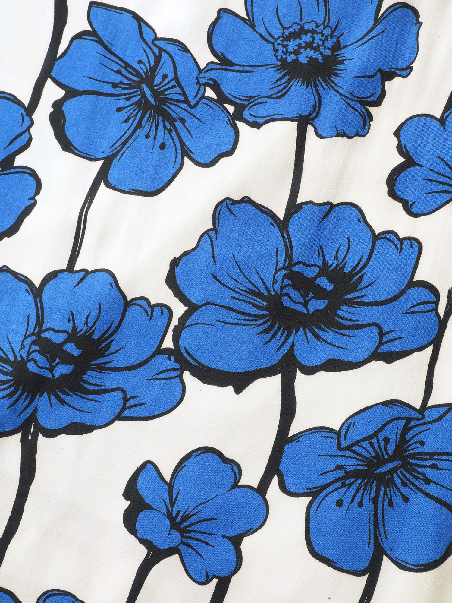 Large Floral Print Notched Collar Midi Dress