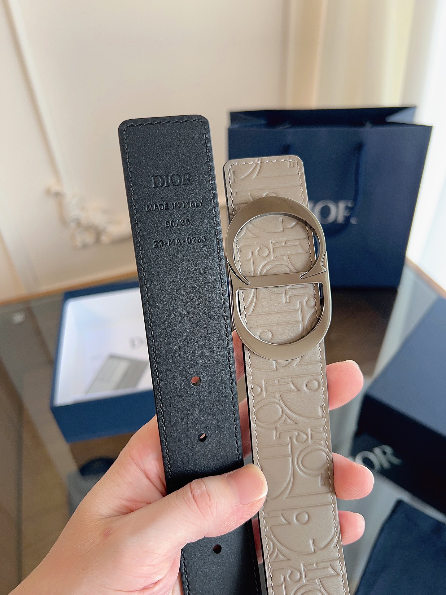 Dior embossed leather belt 3.5CM wide