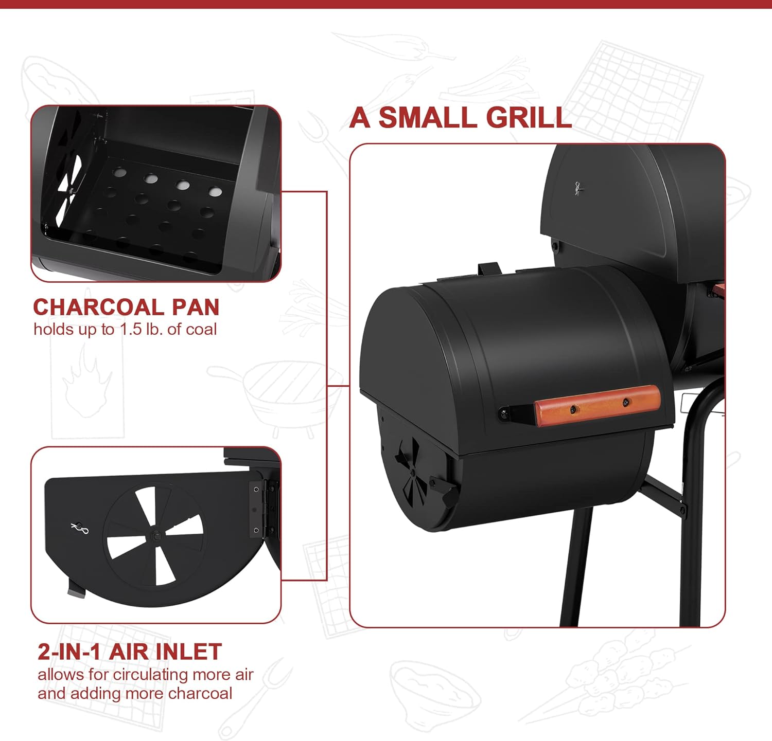 Royal Gourmet 30 Barrel Charcoal Grill with Side Table 627 Square Inches