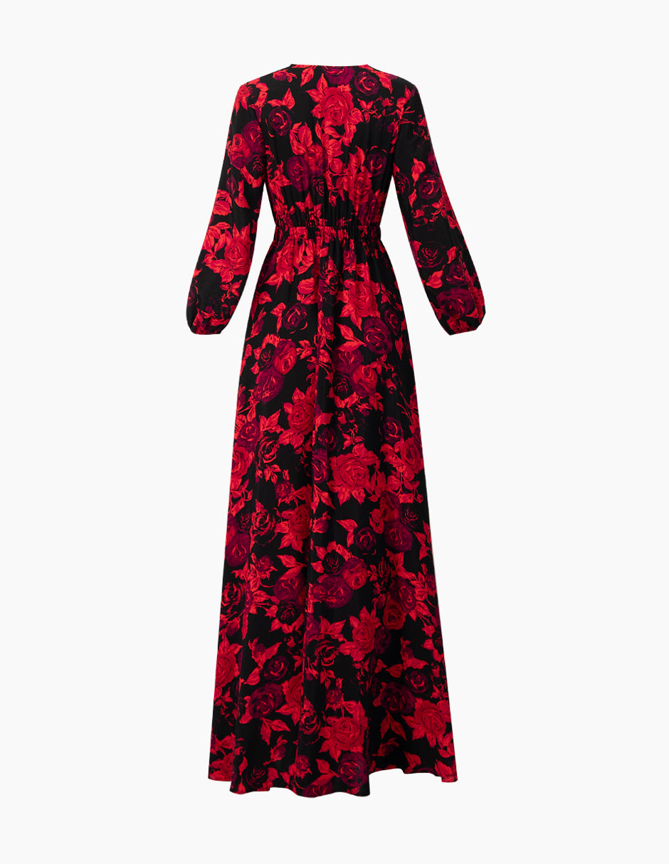 Vestido maxi estampado y escote V