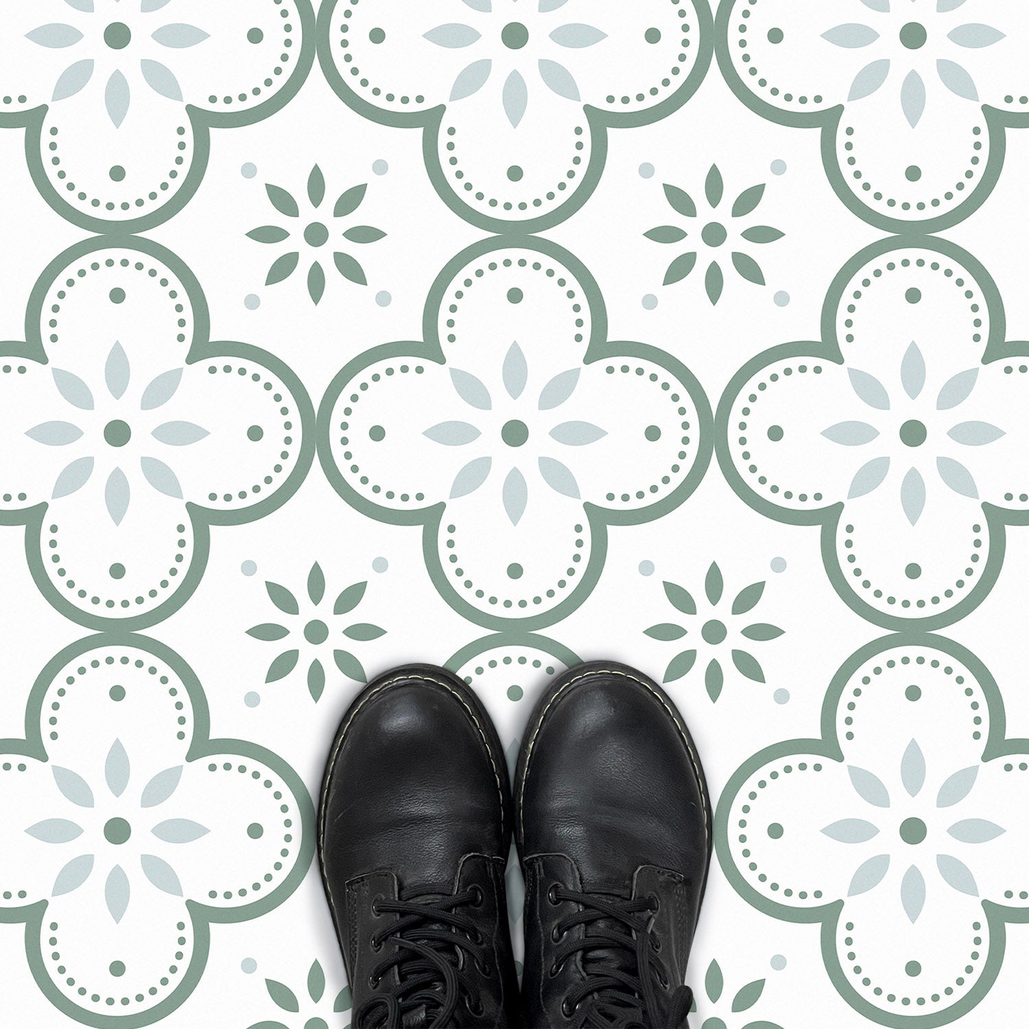 Light Green Flower Peel and Stick Vinyl Floor Tile Sticker