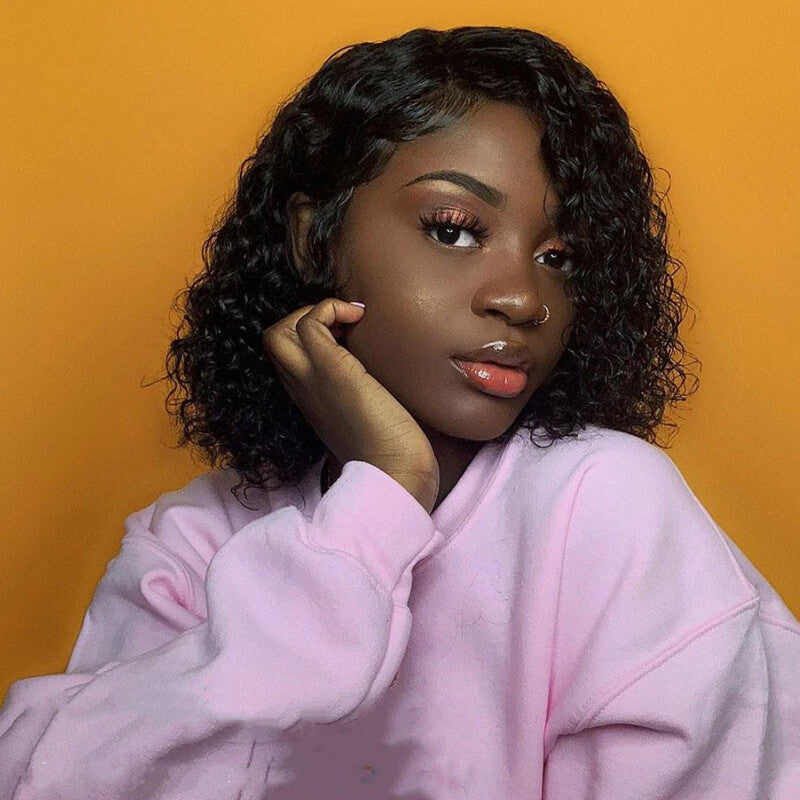 Lunawigs African American Female Short Curly Medium Parted Hair - Bob Collection